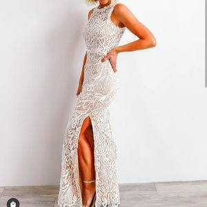 Taurus White Lace Column Dress